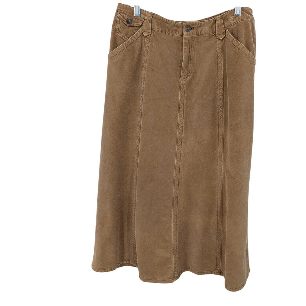 Eddie Bauer Corduroy Skirt‎ Women 10 Tan A Line Midi Pocket Stretch Gorpcore